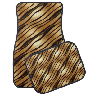 Gold Brown Leopard Print Stripes Car Floor Mat