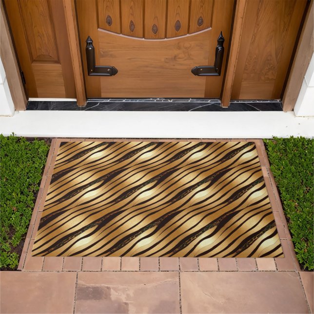 Gold Brown Leopard Print Stripes Doormat (Outdoor)
