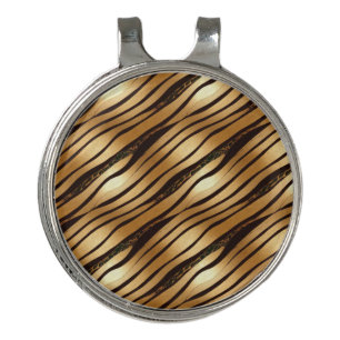 Gold Brown Leopard Print Stripes Golf Hat Clip