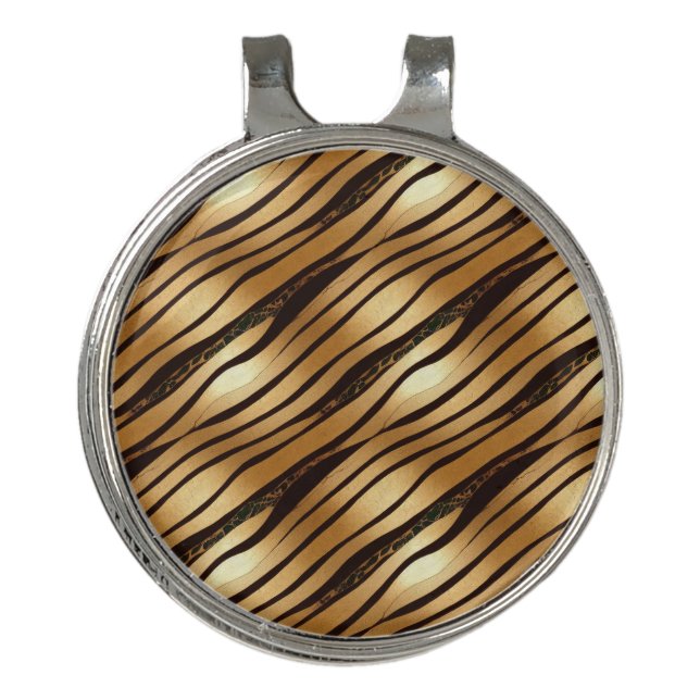 Gold Brown Leopard Print Stripes Golf Hat Clip (Front)