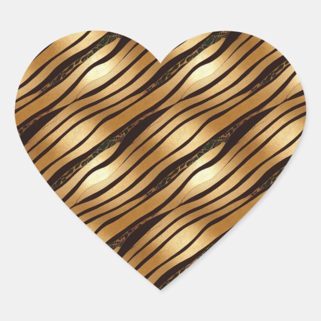 Gold Brown Leopard Print Stripes Heart Sticker (Front)