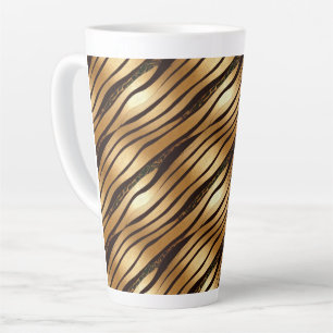 Gold Brown Leopard Print Stripes Latte Mug