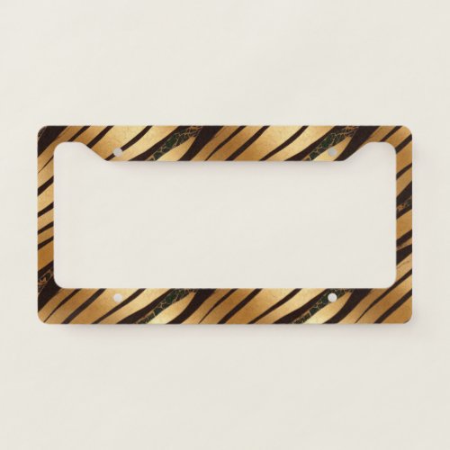 Gold Brown Leopard Print Stripes License Plate Frame