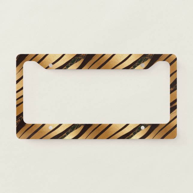 Gold Brown Leopard Print Stripes License Plate Frame (Front)