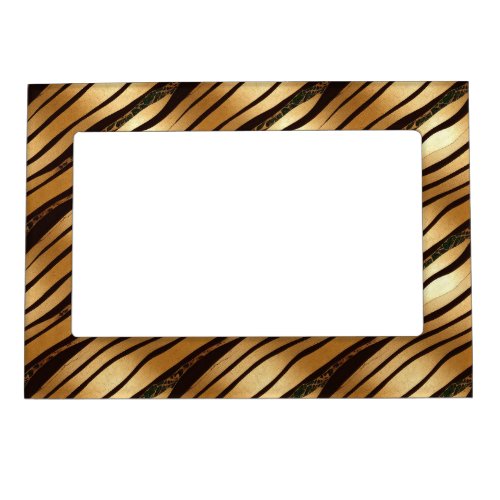 Gold Brown Leopard Print Stripes Magnetic Frame