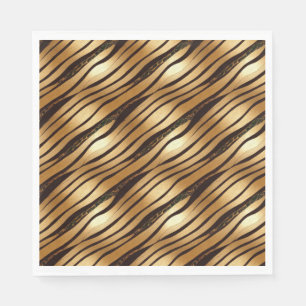 Gold Brown Leopard Print Stripes Napkins