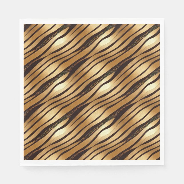 Gold Brown Leopard Print Stripes Napkins (Front)
