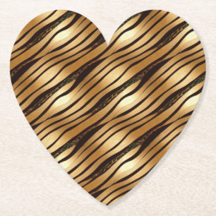 Gold Brown Leopard Print Stripes Paper Coaster
