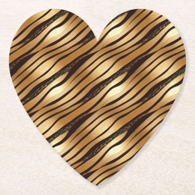 Gold Brown Leopard Print Stripes Paper Coaster (Front)