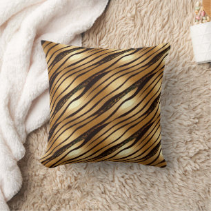 Gold Brown Leopard Print Stripes Throw Pillow