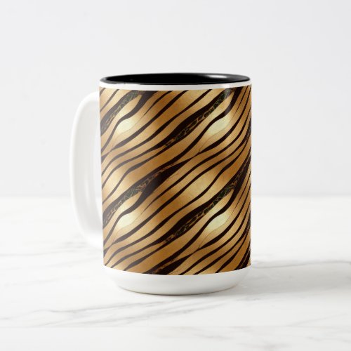 Gold Brown Leopard Print Stripes Two_Tone Coffee Mug