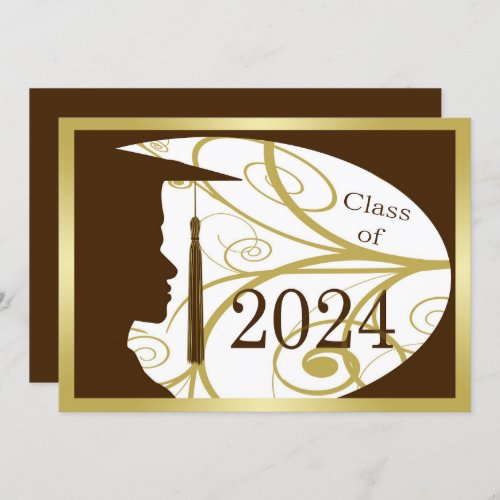 GoldBrown Man Silhouette 2024 Graduation Party Invitation
