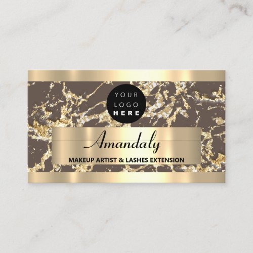  Gold  Brown Marble Glitter Custom Logo Abstract Business Card