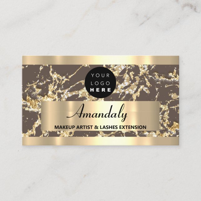  Gold  Brown Marble Glitter Custom Logo Abstract Business Card (Front)