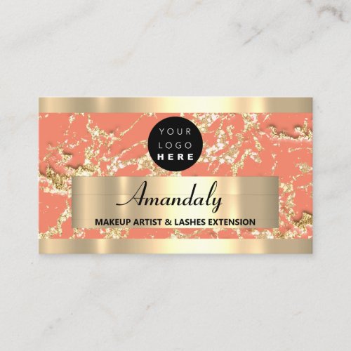  Gold  Brown Marble Glitter Custom Logo Coral Business Card