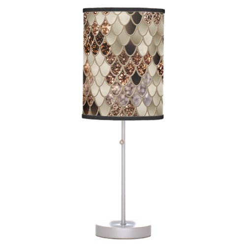 Gold Brown Mermaid Scales Glam 1 Faux Glitter  Table Lamp