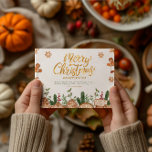 Gold Brown Merry Christmas Theme Card<br><div class="desc">This cute Christmas greeting card features cute Christmas symbols with an elegant gold-Merry Christmas script typography.</div>