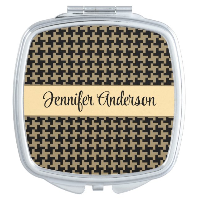 Gold Brown Nailhead Pattern Personalized  Compact Mirror (Front)