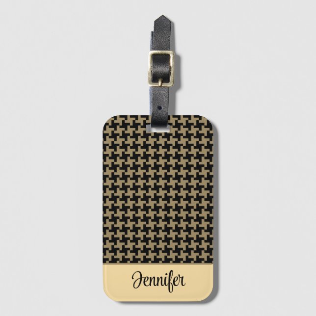 Gold Brown Nailhead Pattern Personalized  Luggage Tag (Front Vertical)