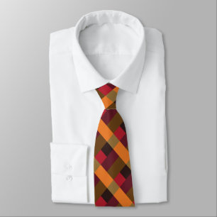 Gold Brown Orange Cardinal Red Color Block Neck Tie