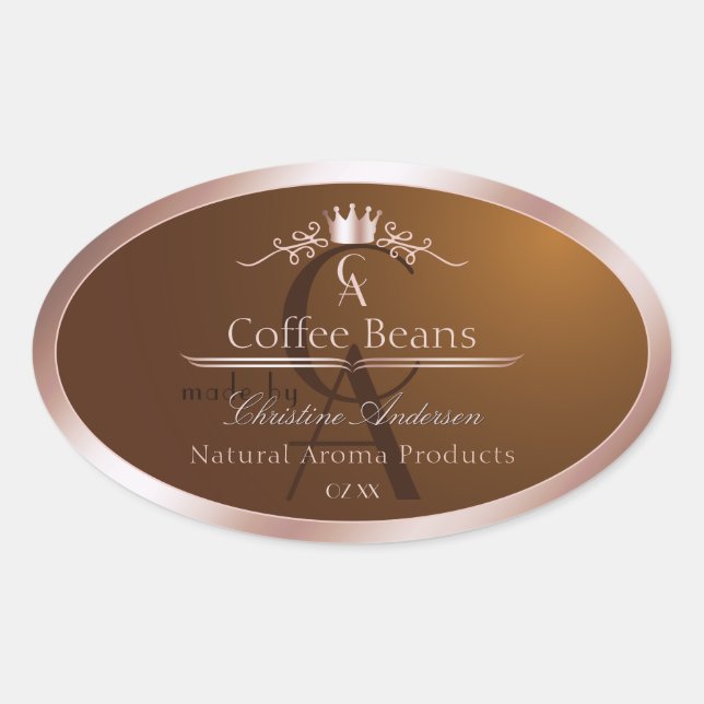 Gold Brown Product Label Rosegold Frame Monogram (Front)