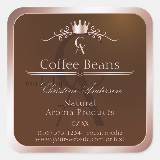 Gold Brown Product Label Rosegold Frame Monogram (Front)