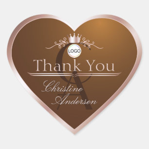 Gold Brown Rose Gold Frame Logo Monogram Thank You Heart Sticker
