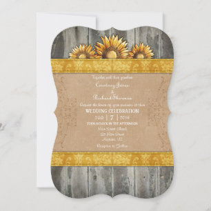Gold Brown Rustic Sunflower Wedding Invite