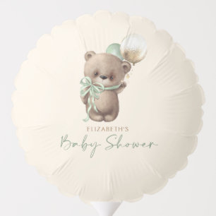 Gold Brown Sage Green Teddy Bear Baby Shower Balloon