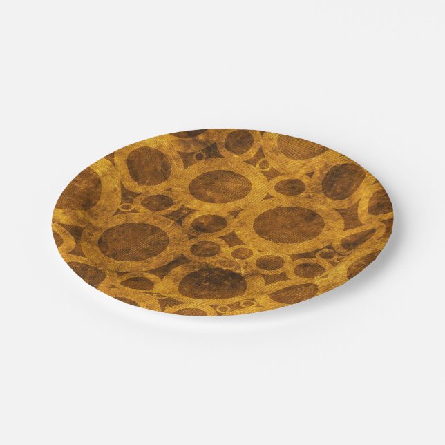 Gold Brown Steampunk Grunge Pattern Paper Plates (Angled)
