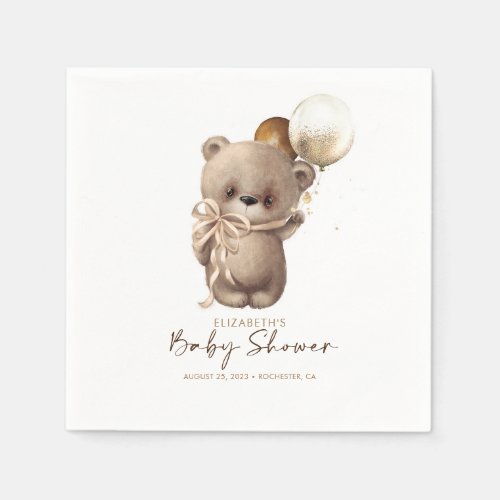 Gold Brown Teddy Bear Baby Shower Napkins