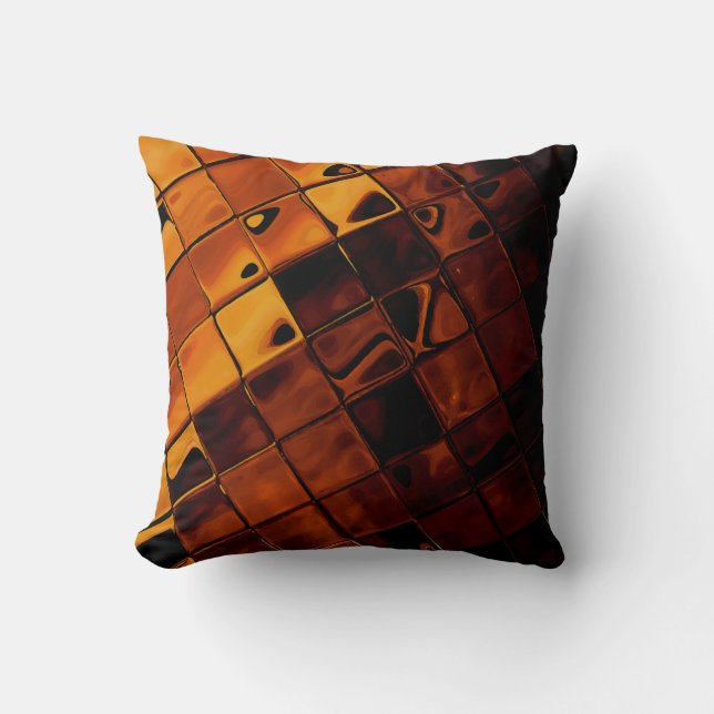 Gold brown tile abstract throw pillow (Front)