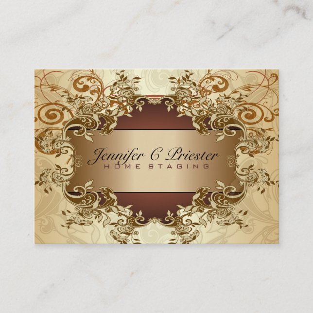 Gold & Brown Tones Vintage Elegant Swirls 2 Business Card (Front)