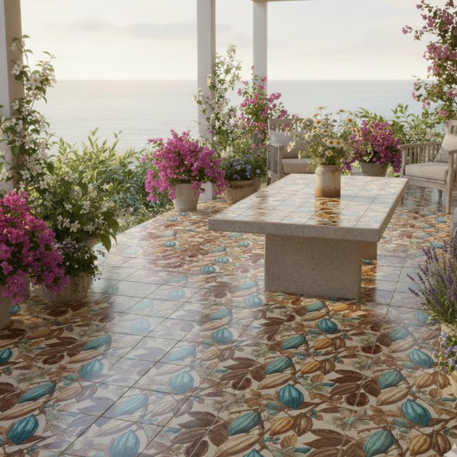 Gold Brown Turquoise Cacao Pattern Ceramic Tile (Creator Uploaded)