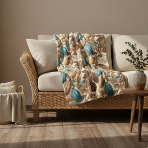 Gold Brown Turquoise Cacao Pattern Fleece Blanket