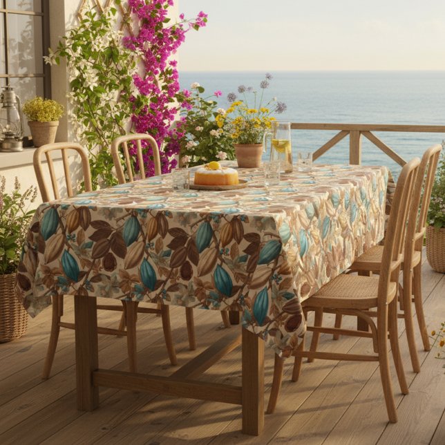 Gold Brown Turquoise Cacao Pattern Tablecloth (Creator Uploaded)