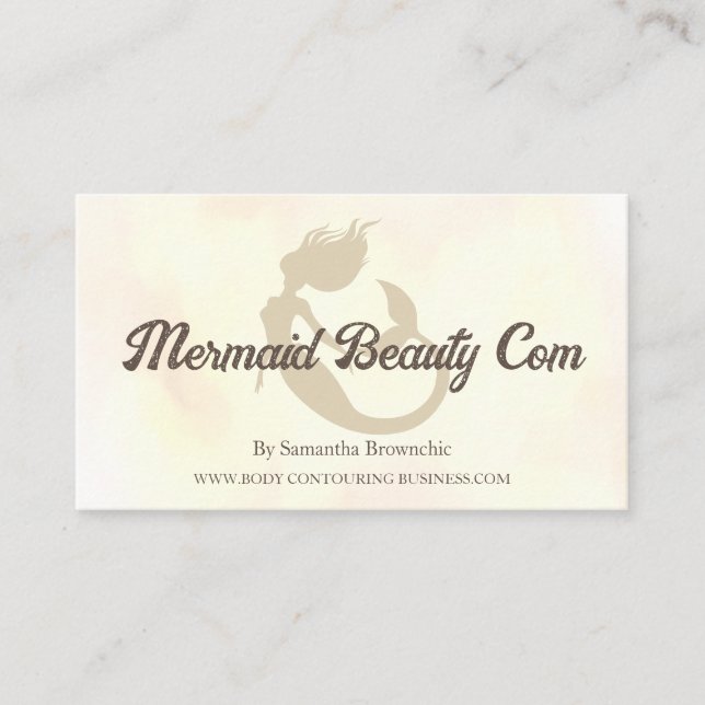Gold Brown watercolor mermaid beauty Business Card (Front)