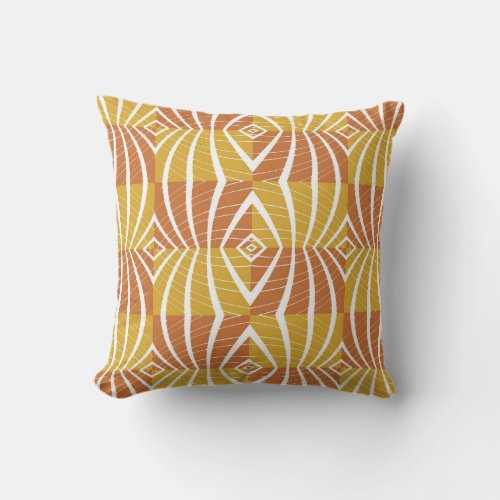 Gold Brown White Abstract Pattern Tribal Curves Throw Pillow