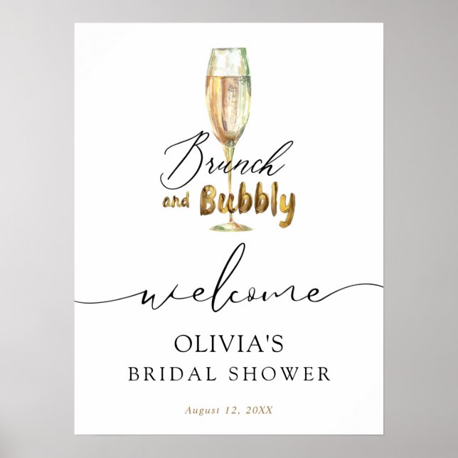 Gold Brunch and Bubbly Bridal Shower Welcome Sign (Front)