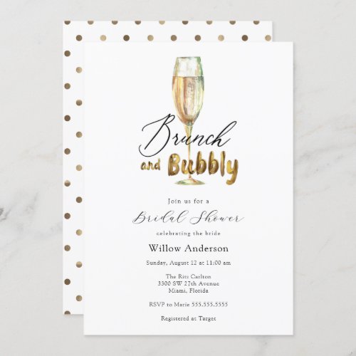 Gold Brunch and Bubbly Champagne Bridal Shower Inv Invitation
