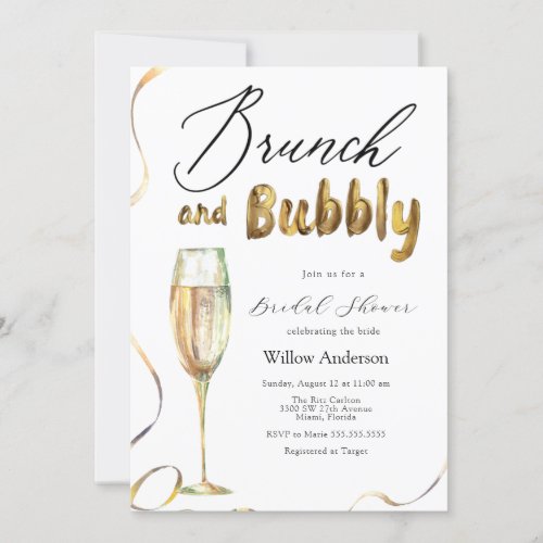 Gold Brunch and Bubbly Champagne Bridal Shower Inv Invitation