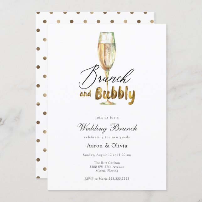 Gold Brunch and Bubbly Champagne Wedding Brunch Invitation (Front/Back)