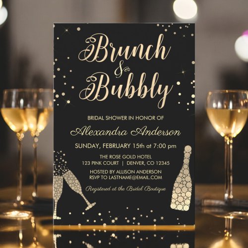 Gold Brunch  Bubbly Bridal Shower Invitation