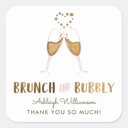 Gold Brunch  Bubbly Bridal Shower  Thank You Square Sticker