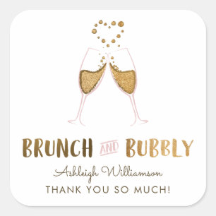 Gold Brunch & Bubbly Bridal Shower Thank You Square Sticker