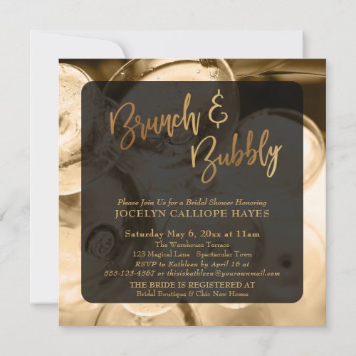 Gold Brunch  Bubbly Champagne Photo Invitation