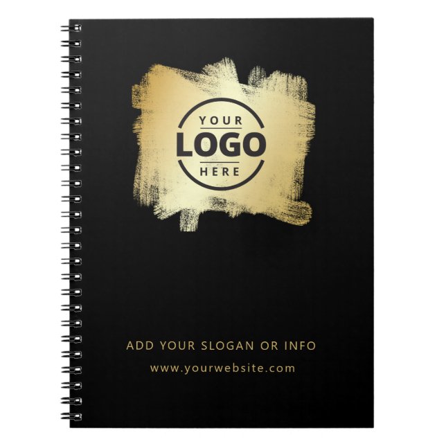 Gold Brush Black Modern Company Logo Notebook (Front)