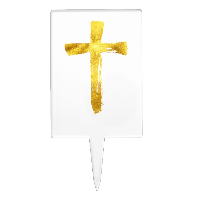 Gold Brush Cross Christian Religious Christ Jesus Cake Topper (Front)