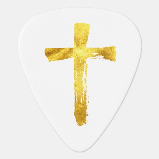 Gold Brush Cross - Christian Religious Crucifix    Guitar Pick (Front)