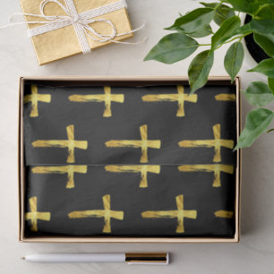 Gold Brush Cross - Christian Religious Crucifix Tissue Paper